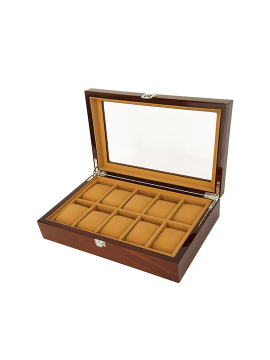 Daponte Wooden Watch Case Deluxe with Transparent Cover Brown DAP-WB16