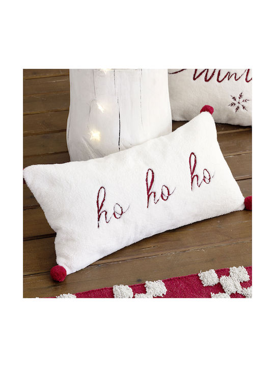 Nima Sofa Cushion Ho Ho Ho 100% Cotton White Red 30x60cm