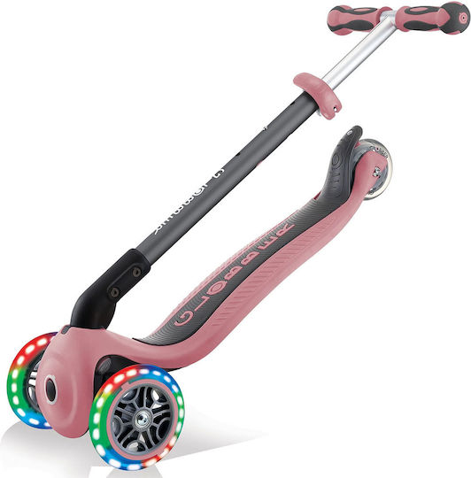 Globber Kids Scooter Go-Up Deluxe Lights 3-Wheel with Seat for 3+ Years Pastel Deep Pink