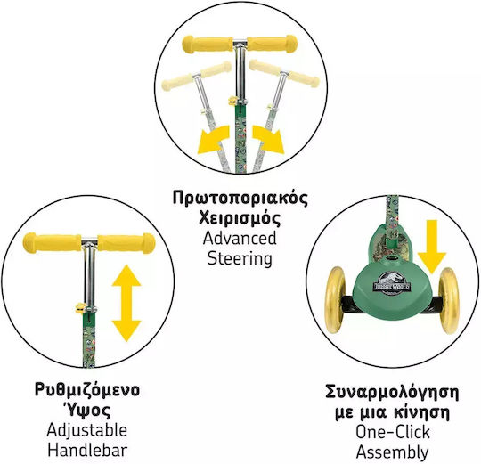 AS Scuter Copii Plus Jurassic World 3 Roți Pentru 3+ Ani Verde