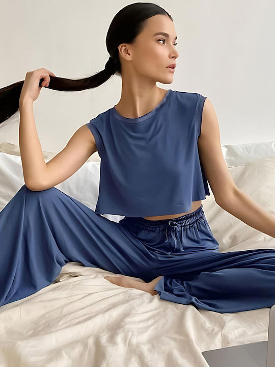 Chicret Set Pijamale Dama De Vară Albastru