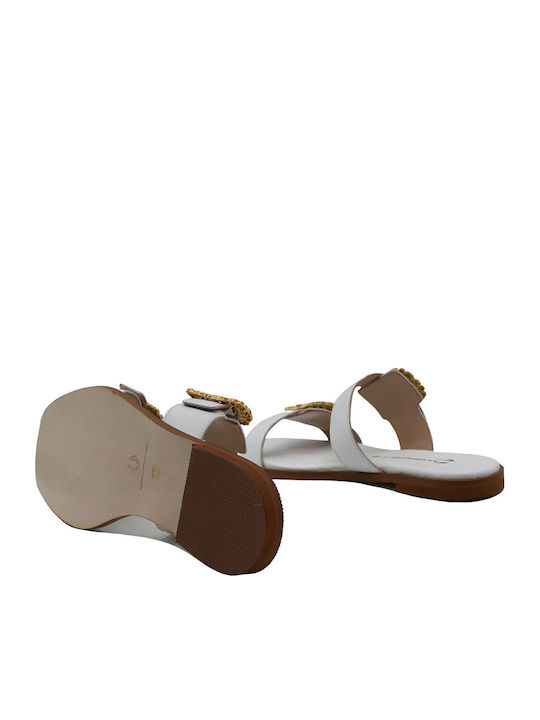 Leder Flache Sandalen für Damen in Weiß Farbe