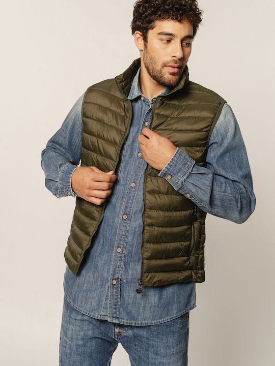 Edward Jeans Men's Sleeveless Puffer Jacket Khaki