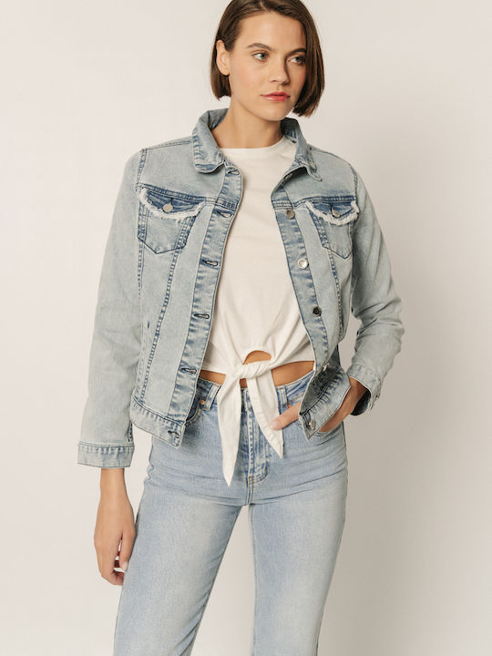 Edward Jeans Women's Short Lifestyle Jacket for Winter Light Blue