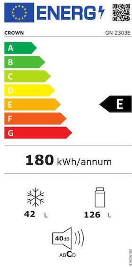 Crown Ψυγείο Δίπορτο 168lt Υ122xΠ54xΒ57εκ. Λευκό GN2303Ε