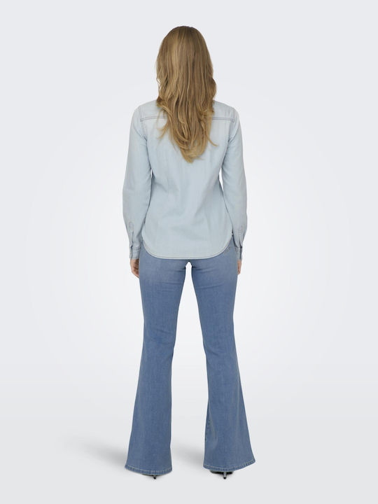 Long Sleeve Women's Denim Shirt Light Blue
