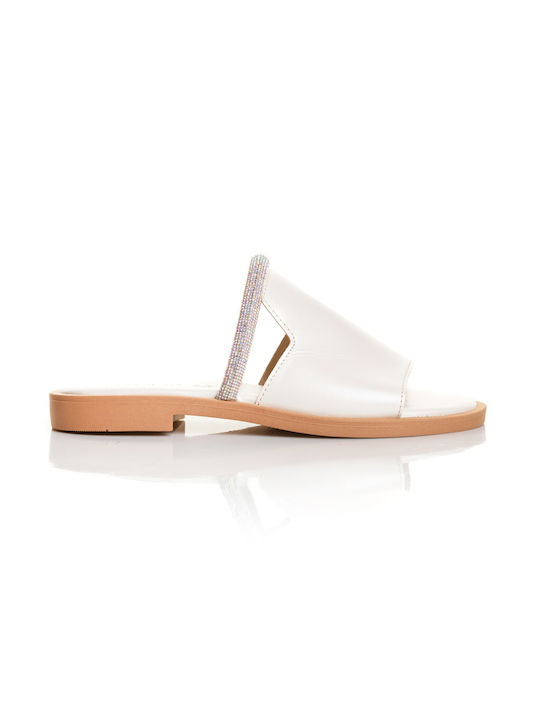 Ioannou Leather Women's Flat Sandals in White Color