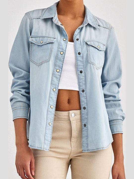 Long Sleeve Women's Denim Shirt Light Blue