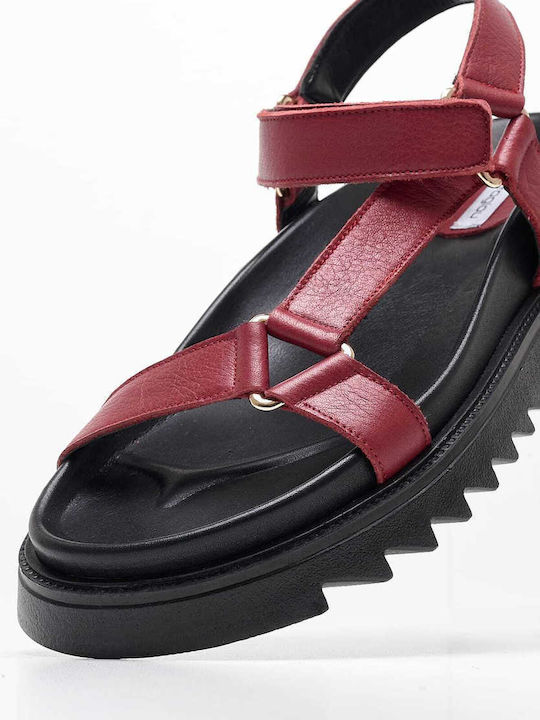 Mortoglou Leder Damen Flache Sandalen mit Riemen in Rot Farbe