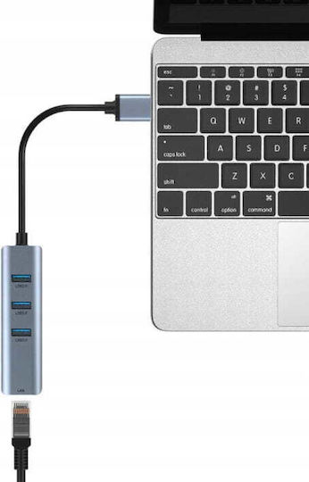 Zenwire USB 3.0 3 Port Hub with USB-A / Ethernet Connection Gray