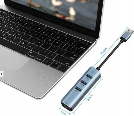 Zenwire USB 3.0 3 Port Hub with USB-A / Ethernet Connection Gray