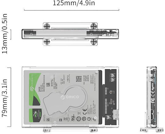 Orico Case for Hard Drive 2.5" SATA III with Connection USB 3.0 Transparent
