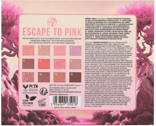 W7 Cosmetics Escape To Pink Eyeshadow Palette
