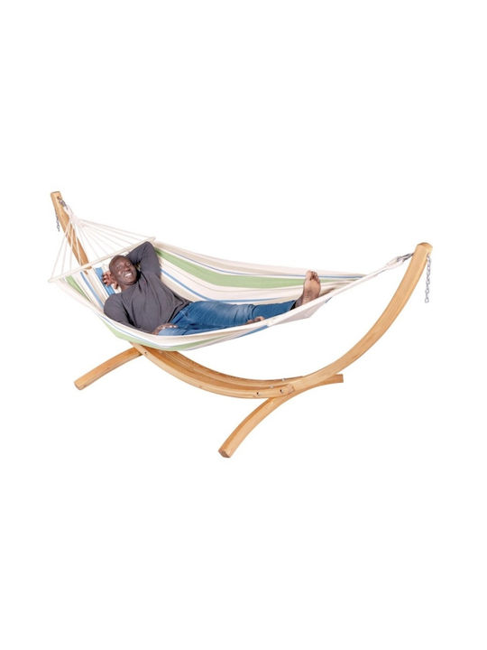 Hamac cu Bară de Lemn Chillounge Palma Green Bay & Suport din Eucalipt