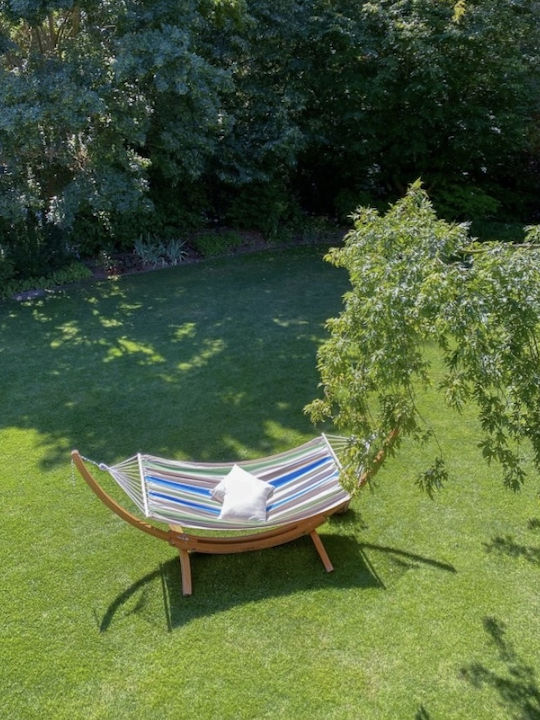 Hamac cu Bară de Lemn Chillounge Palma Green Bay & Suport din Eucalipt