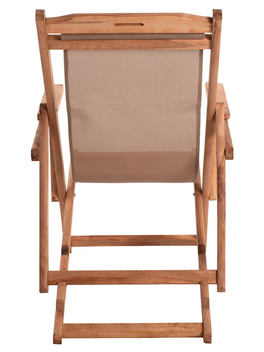 Deckchairs Limnos Wooden with Armrest & Brown Fabric 62.5x97x105cm