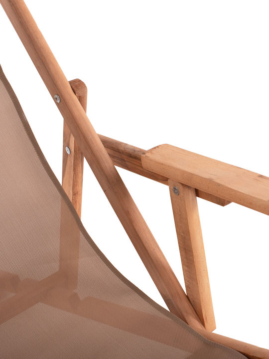 Deckchairs Limnos Wooden with Armrest & Brown Fabric 62.5x97x105cm