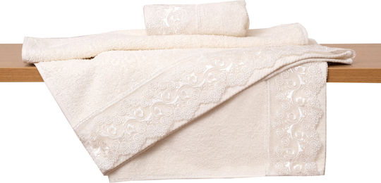 Viopros No 5 Bridal Towel with Lace Ecru 50x100 cm