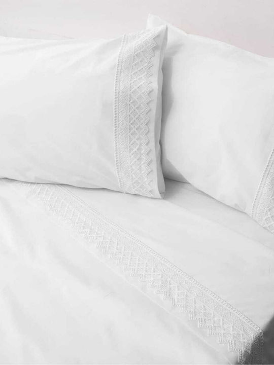 Viopros No3 Bridal Sheets Set Queen with 2 Pillowcases White 240x265 cm