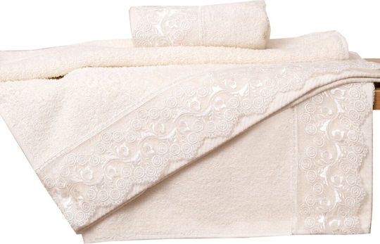 Viopros No 5 Bridal Towel with Lace Ecru 50x100 cm