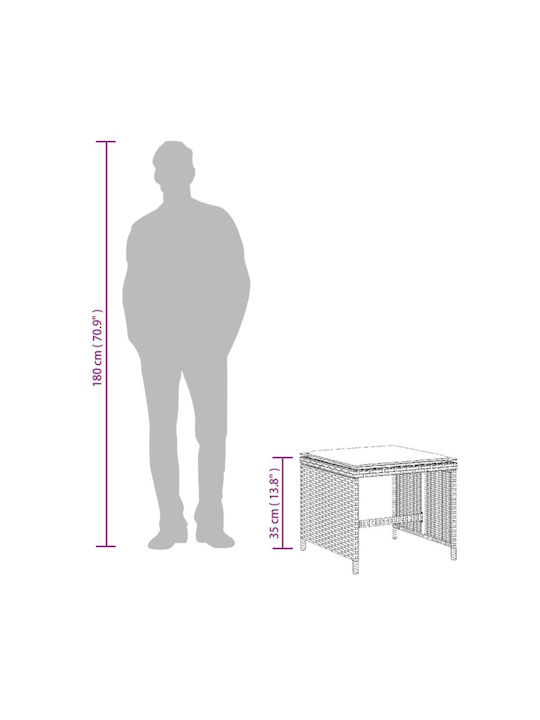 Băncuțe De Grădină Cub Pentru Exterior Rattan Cu Pernă Gri 4 Buc 40x40x35cm