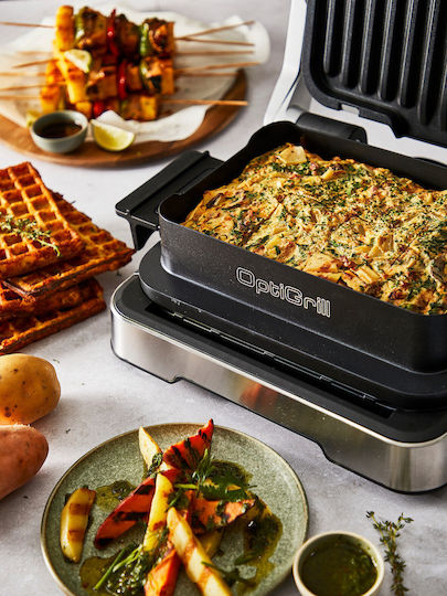 Tefal Optigrill 4-in-1 Tabletop Electric Grill Smooth and Ribbed Plate 2100W Inox with Lid and Adjustable Thermostat