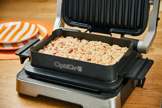 Tefal Optigrill 4-in-1 Tabletop Electric Grill Smooth and Ribbed Plate 2100W Inox with Lid and Adjustable Thermostat
