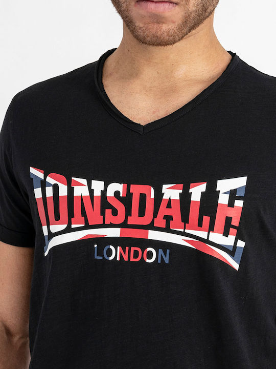 Lonsdale Herren T-Shirt Kurzarm mit V-Ausschnitt black/red/white