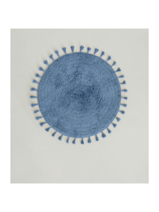 Nima Badematte Baumwolle Rund Fuzzy Denim Blue 60x60cm