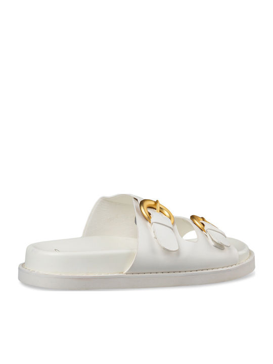 Leather Women's Flat Sandals in White Color