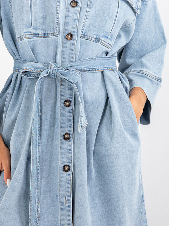 Midi Shirt Dress Denim Light Blue