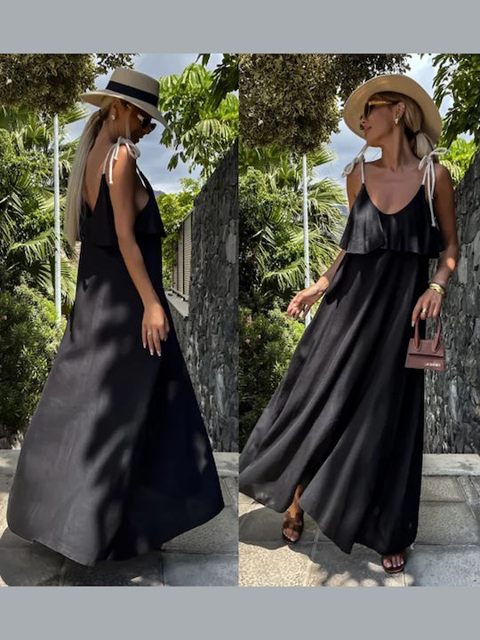 Summer Maxi Dress with Ruffle Black