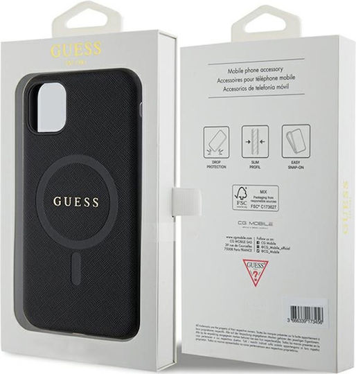 Guess Saffiano Magsafe Задна корица Пластмаса Черен (Apple iPhone 11/XR)