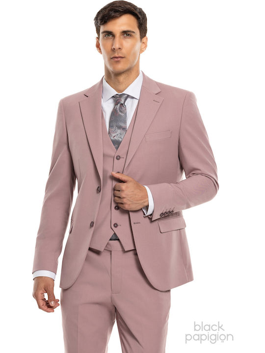 Men's Suit with Vest Pink