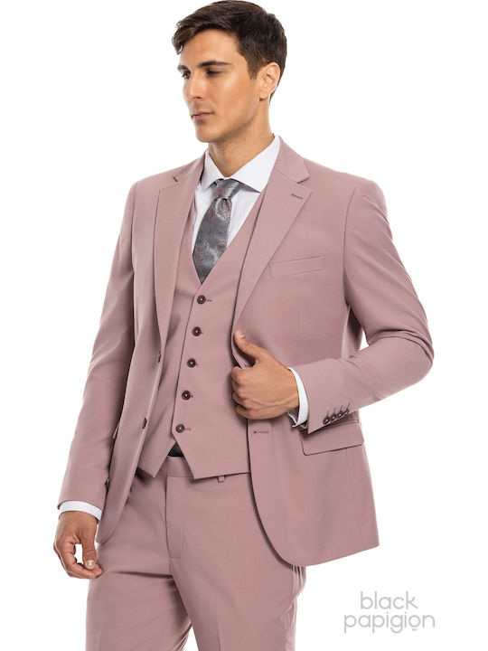 Men's Suit with Vest Pink