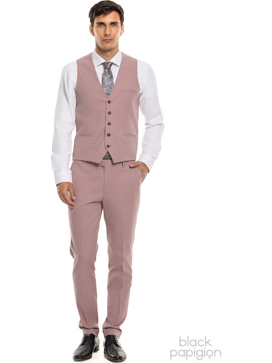Men's Suit with Vest Pink
