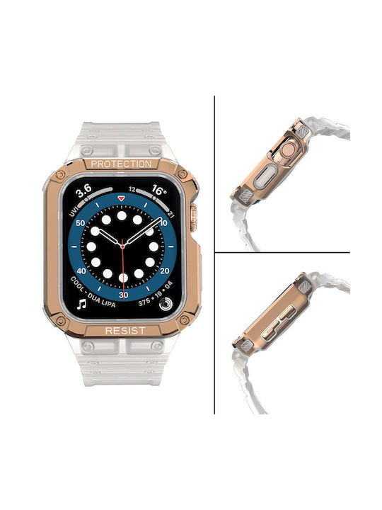Hurtel Armored Θήκη & Λουράκι Σιλικόνης Διάφανο / Ροζ (Apple Watch 42/44/45mm)