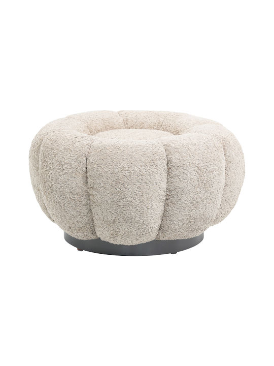 Stool For Living Room Upholstered with Fabric Kripp Dark Beige Boucle / Black Base 60x60x31cm