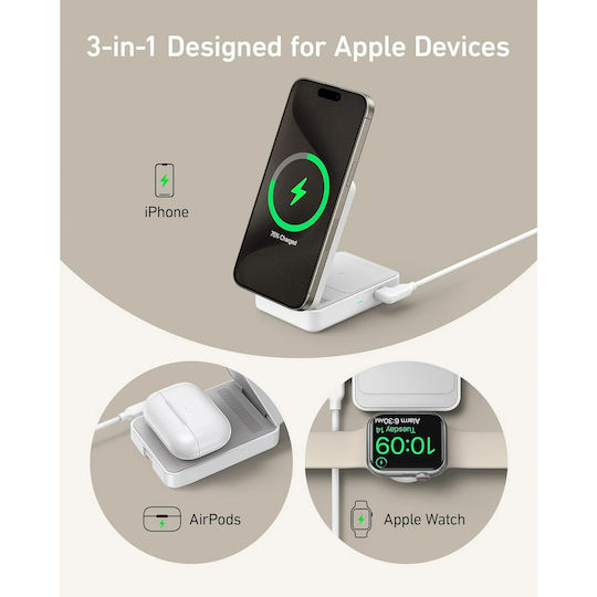 Anker Magsafe Charger 15W Whites (MagGo 3-in-1)