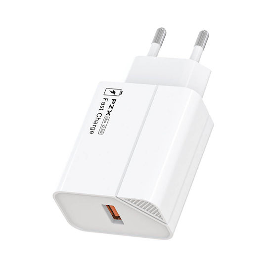 PZX Φορτιστής με Θύρα USB-A και Καλώδιο Lightning 22.5W Λευκός (P50)