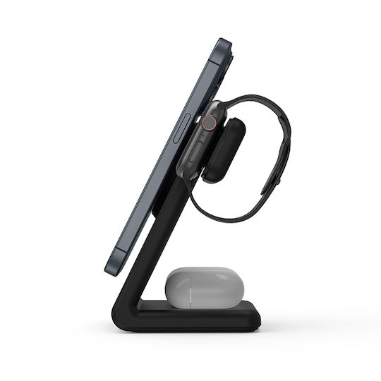 Crong Φορτιστής Magsafe 7.5W Power Delivery Μαύρος (MagSpot Pivot Stand 3 in 1)