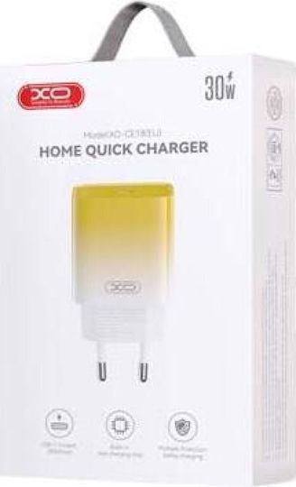 XO Charger Without Cable with USB-C Port 30W Power Delivery Yellow-White (CE18)