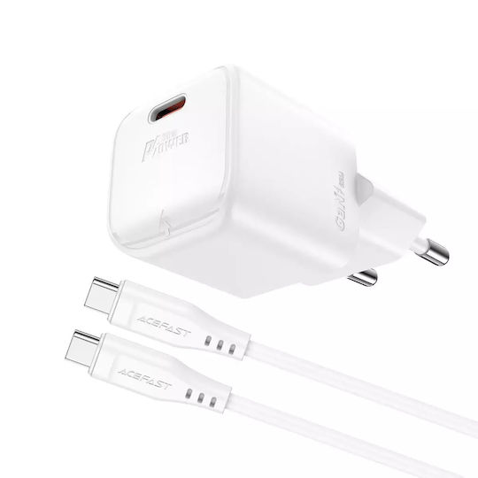 Acefast Încărcător Fără Cablu GaN cu Port USB-C 30W Livrarea energiei / Quick Charge 2.0 / Quick Charge 3.0 / Quick Charge 4+ Albς (A77)