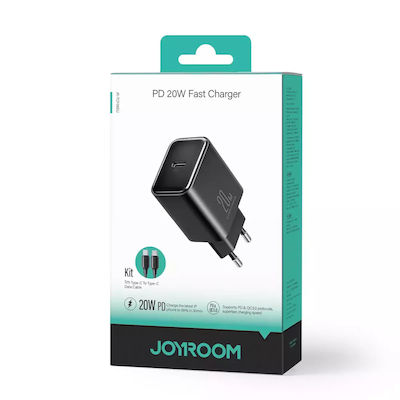 Joyroom Φορτιστής Χωρίς Καλώδιο και Καλώδιο USB-C 20W Power Delivery Μαύρος (JR-TCF06)