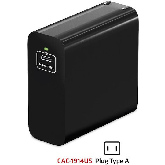 Club3D Ladegerät ohne Kabel GaN mit USB-C Anschluss 140W Stromlieferung Schwarzs (CAC-1914EU)