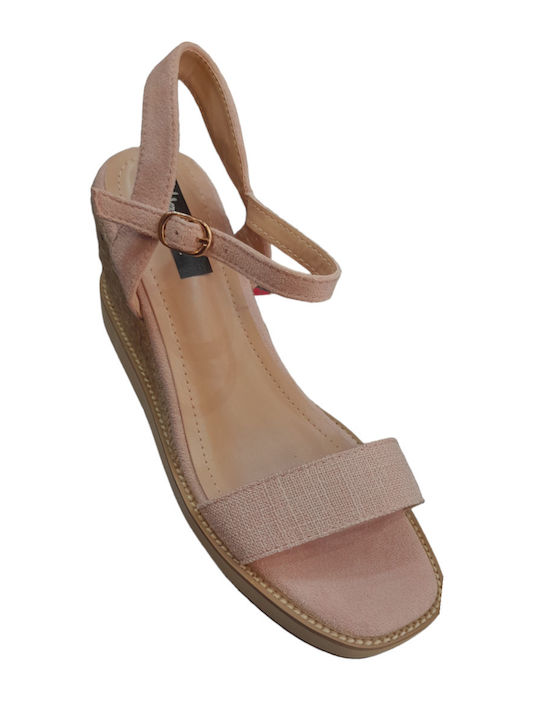 Vera Blum Women's Fabric Ankle Strap Platforms Pink