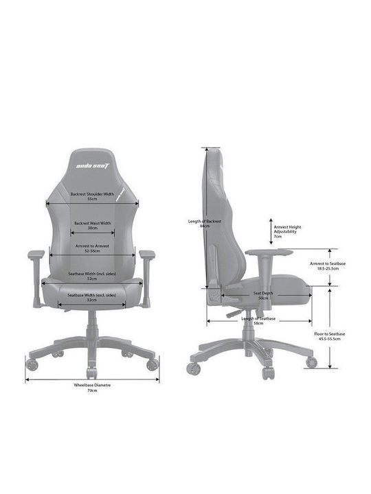 Anda Seat Luna Large Scaun Gaming cu Brațe Reglabile Gri