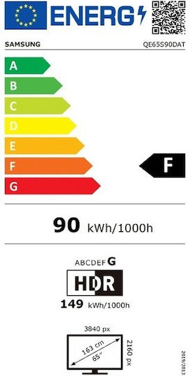 Samsung Smart Τηλεόραση 65" 4K UHD OLED S90D HDR (2024) QE65S90DATXXH