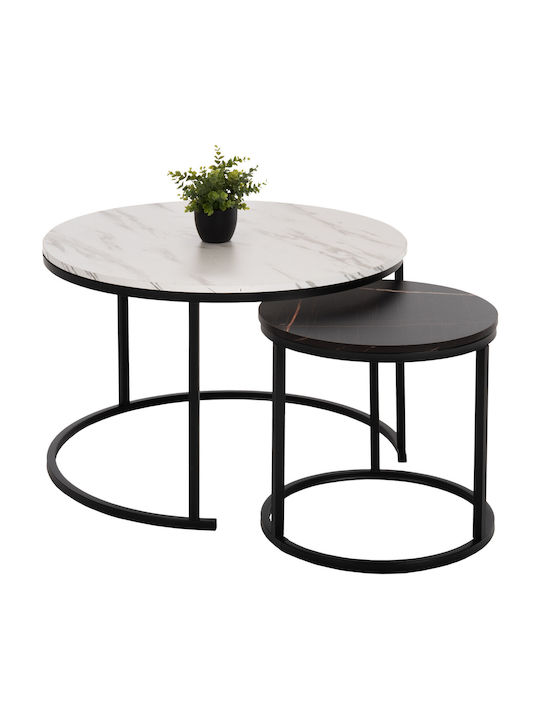 Round Wooden Marble Zigon Set 2 Pieces 80x80x48cm