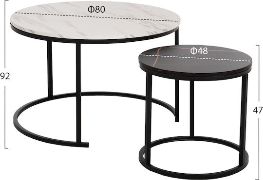 Кръгъл Комплект Zigon Дървен Мрамор 2 Броя 80x80x48см